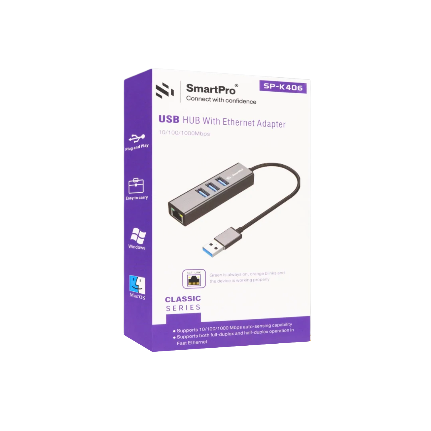 Smart Pro USB Hub 3 Ports 3.0 With LAN 1000 Mbps